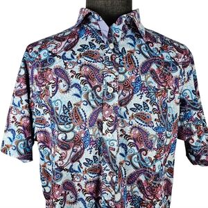 Cremieux Premium Denim Men's Paisley Short Sleeve Button Down Casual Size XL